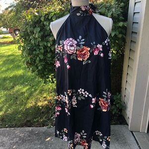 Navy Floral Dress- low back